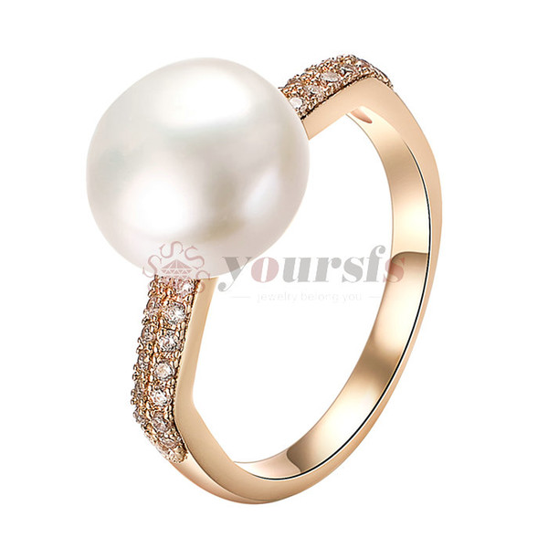 Yoursfs Pearl Ring 18k Rose Gold Plated Simulated Solitaire Pearl Rings Wedding Bands Jewelry Gift R974