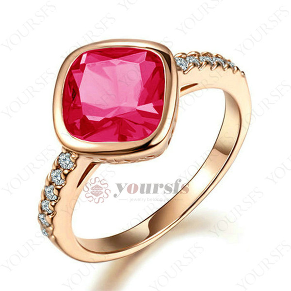 Yoursfs Gorgerous Square Big Red Crystal Rings For Women 18 K Rose Gold Plated Rhinestone Rings 3 Colors Best Fashion Jewelry Size 6/7/8/9