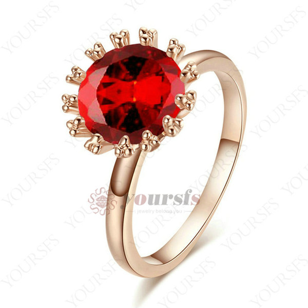 Yoursfs Hot Fire Sunmer Shape Rings Unique Blood Big Red Crystal 18 K Pendant Rings For Women Passion India Fashion Jewelry Size 6/7/8/9