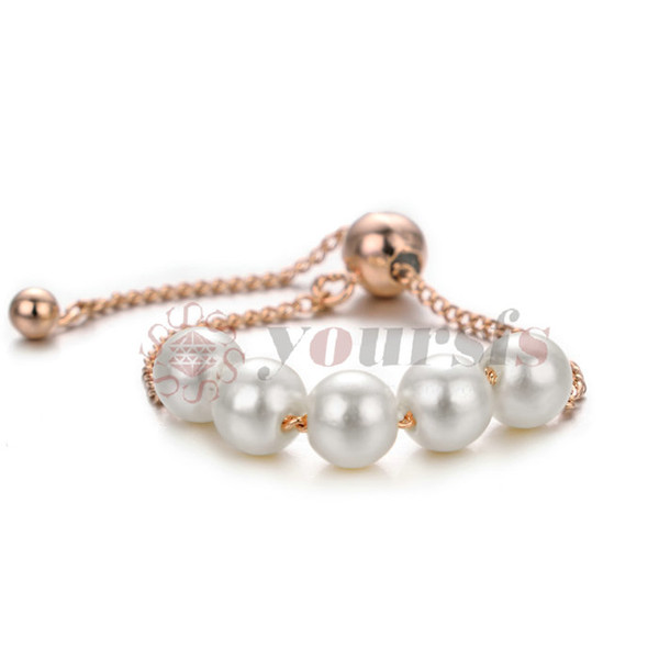 Yoursfs White Natual Imitation Pearls Rings For Women Link Chain Rose Gold Silver Adjustable Ring Jewelry Girlfriend Gifts anel