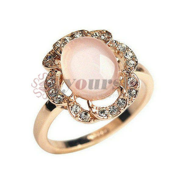 Yoursfs New Arrival Shining Pink Opal Flower Rings for Women Jewelry 18 K Rose Gold Plated Beautiful Engagement Rings Female Anel Jewelry