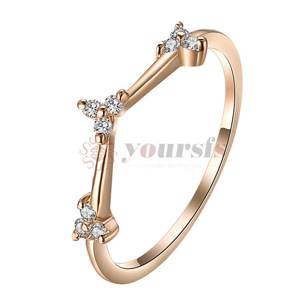 Yoursfs V Ring 18K Rose Gold Plated Cubic Zirconia Simple Thin Ring Fashion Jewelery for Women