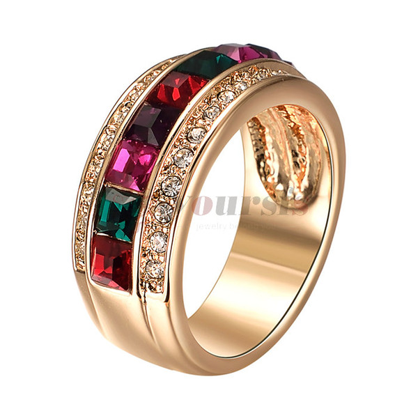 Yoursfs Round Wholesale Generous Fashion Lady Colorful CZ Zircon Ring Size 5.5 7 8 9.5 Romantic Love Jewelry