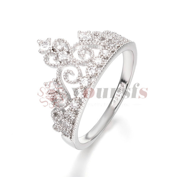 Yoursfs Crown Ring Princess Tiara CZ Silver Thumb Rings For Women Jewelry