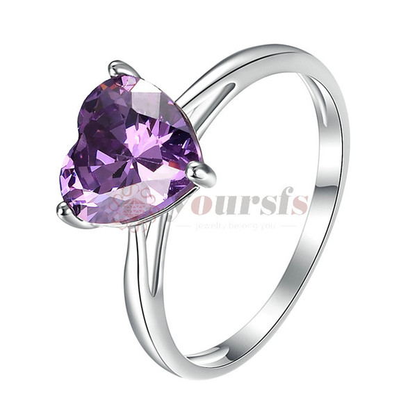 Yoursfs Amethyst Rings for Women 18k White Gold Ring Heart-shaped Purple Amethyst Promise Ring