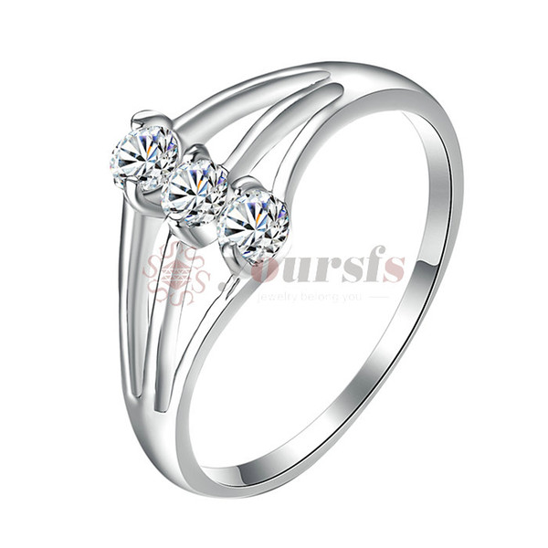 Yoursfs Three Stone Ring 18K White Gold Plated Hollow Out Australia Crystal Ring for Women Wedding