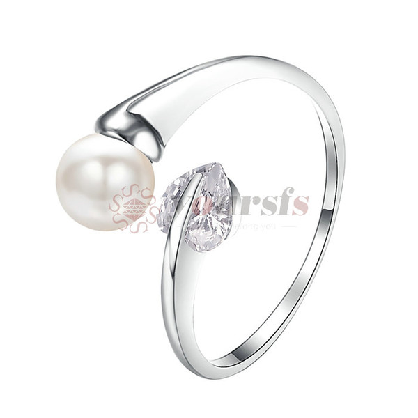 Yoursfs Pearl Ring Double Twin Lines Open Adjustable Crystal Bands Ring for Women Gift R970W1