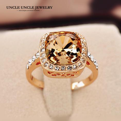 Rose Gold Color Royal Design Square Champagne Crystal Lady Finger Ring Wholesale Gifts