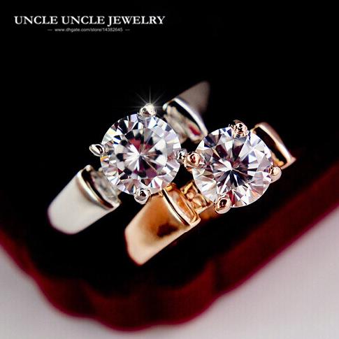 Brand Design Rose Gold Color 4 Prong Sparkly 7mm Zirconia Studded Women Fashion Finger Ring Wholesale Drop ship Accessories