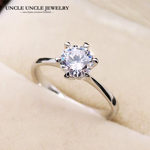 On Sale Forever Love Classic Wedding Ring White Gold Color 6 Prong 6mm Cubic Zirconia Woman Finger Rings Engagement Christmas Gifts