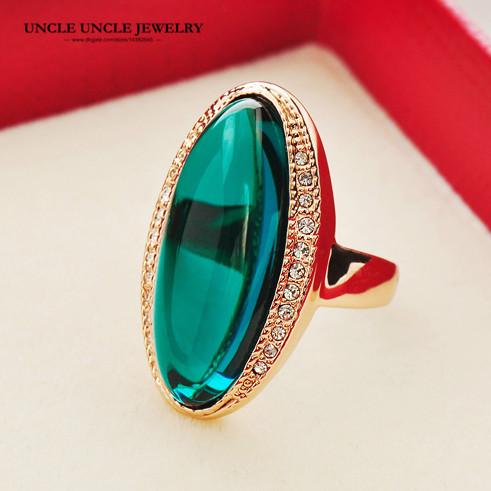 Trendsetter Style Party Ring Rose Gold Color Green Crystal Long Shape Lady Finger Ring Wholesale Gift