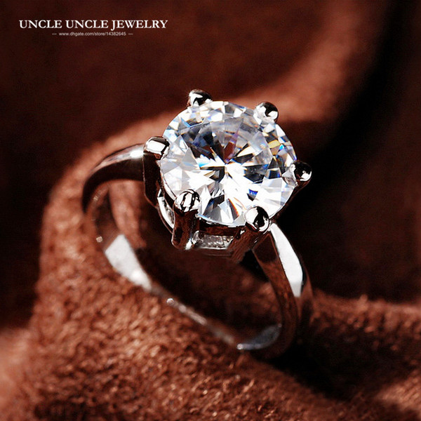 Super Big Engagement Ring White Gold Color Top Quality Zirconia 6 Prong Woman Wedding Ring Wholesale