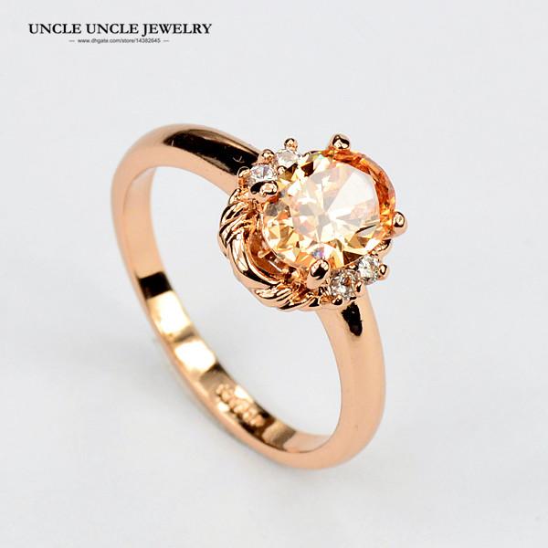 Rose Gold Color Austrian Crystal Champagne Gemstone Erstwhile Memory Design Lady Ring Wholesale Birthday Gifts