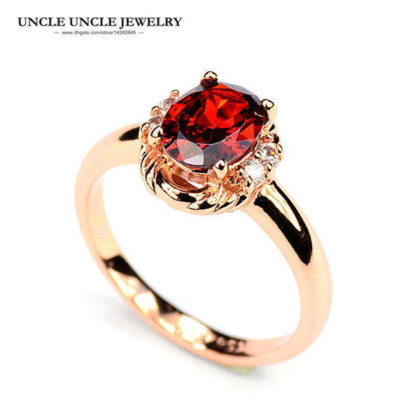 Beautiful Rose Gold Color Austrian Crystal Red Ruby Gemstone Erstwhile Memory Design Lady Finger Ring Wholesale Birthday Gifts