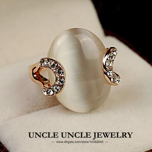 Rose Gold Color High Quality Oval Opals Rhinestones Setting Elegant Retro Lady Finger Ring Wholesale 18krgp