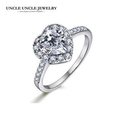 Brand Design White Gold Color Clear Zirconia Micro Studded Heart-shape Woman Engagement Finger Ring Wholesale Fashion Gifts