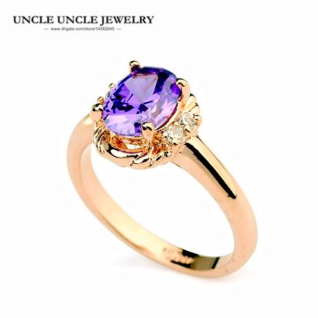 Beautiful Rose Gold Color Amethyst Austrian Purple Crystal Erstwhile Memory Design Lady Finger Ring Wholesale 18krgp