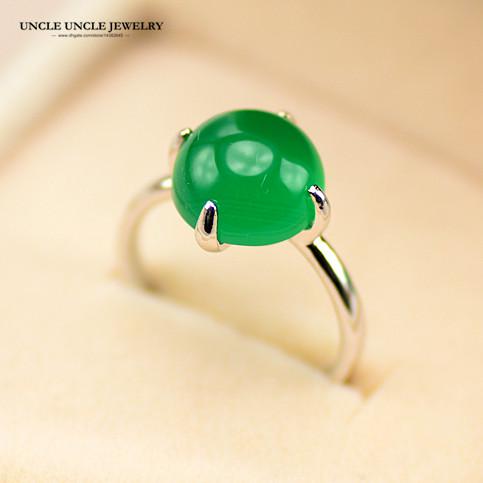 Man-Made Green Opal Woman Ring White Gold Color Round Opal Stone 4 Prongs Lady Finger Ring Wholesale