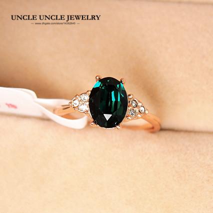 Rose Gold Color Austrian Crystal Dark Green Emerald Erstwhile Memory Retro Design Woman Finger Ring Wholesale 18krgp