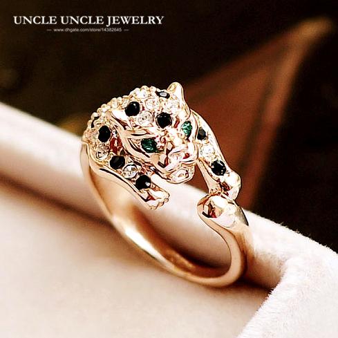 Brand Design Rose Gold Color Austrian Rhinestones Classic Leopard Spotted Luxury Lady Finger Ring Wholesale Gifts