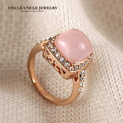 Sweet Rose Gold Color High Quality Pink Opal Rhinestones Inlay Retro Lady Finger Ring