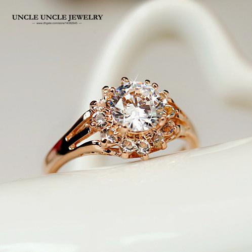 Woman Engagement Finger Ring Rose Gold Color Clear Zircon Prong Setting Luxury Wedding Rings Wholesale Drop Ship Gifts