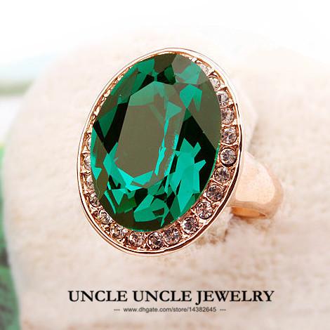 Ultra-big Brand Design Rose Gold Color Big Egg Austrian Green Crystal Luxury Woman Finger Ring Wholesale