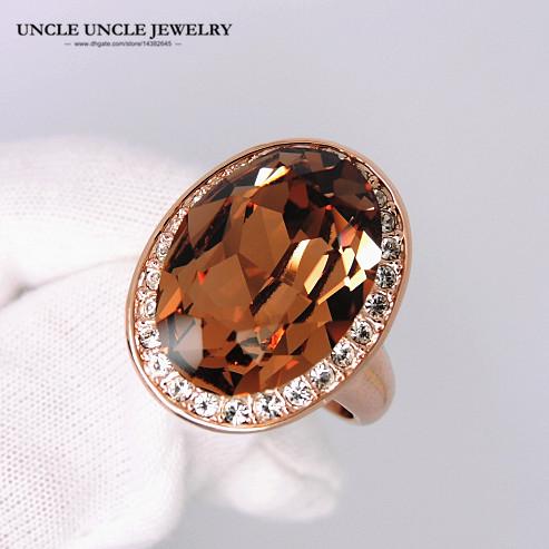 Ultra-big Rose Gold Color Big Egg Austrian Crystal Champagne Luxury Wedding Lady Finger Ring