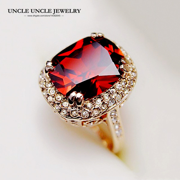 Ultra-big Luxury Woman Ring Rose Gold Color Top Quality Oval Red Crystal Cubic Zirconia Lady Finger Rings Wholesale