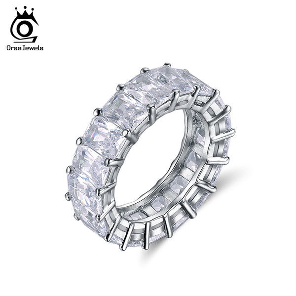 ORSA JEWELS Luxury One Row 17 pcs Shine 0.7cm AAA Austrian Cubic Zirconia Eternity Rings Fashion Silver Color Wedding Band OR146