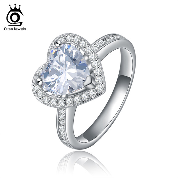 Orsa Trendy Jewelry Heart Cut Zircon 1.75ct Platinum Plate Ring Women Beautiful Fashion Jewelry OR40