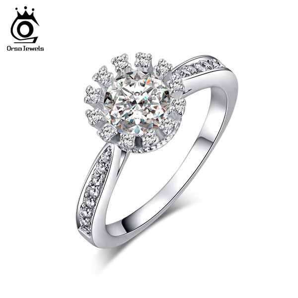 Ladies Engagement Ring 0.9 ct Cubic Zirconia Invisible Setting Ring Micro CZ Stones Around White Gold Plated Jewelry OR33