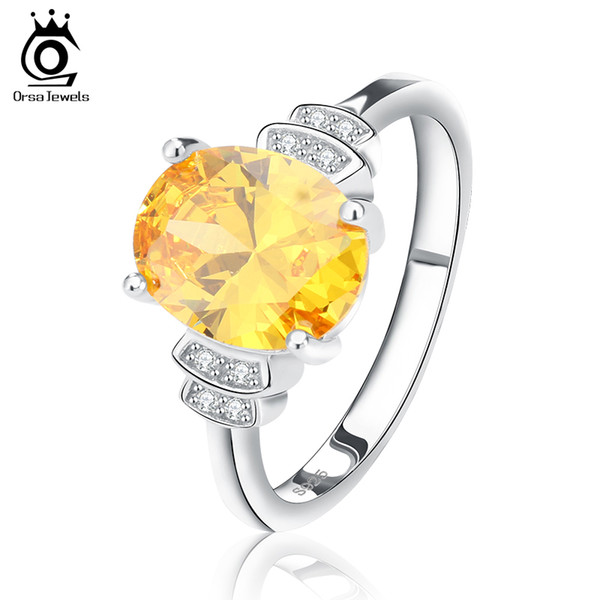 ORSA New Fashion Women Engagement Ring with Yellow Zircon Wedding Bride Ring Jewelry for Women OR58