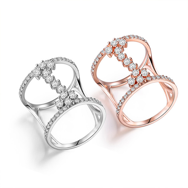 ORSA JEWELS 2017 Fashion Rose Gold/Silver Color Unique Geometric Design Rings Paved 43 Pieces AAA Zircon for Women OR149