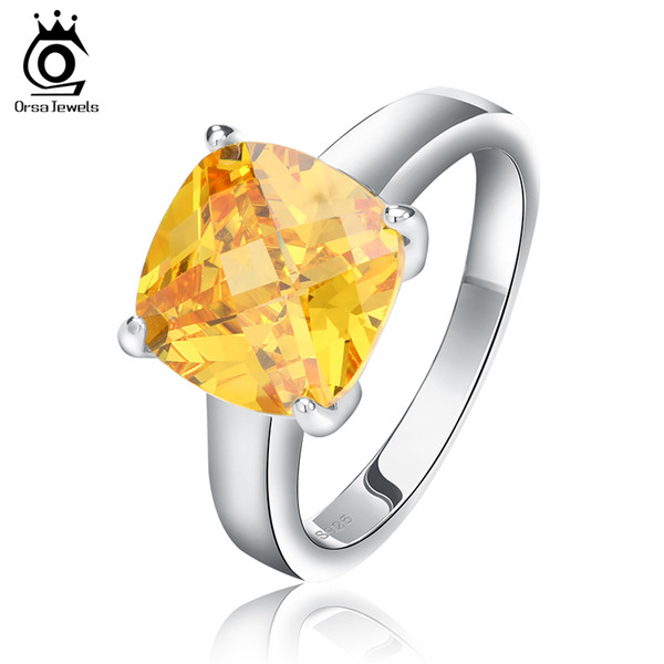 ORSA Hot Sale Fashion Yellow Austrian Cubic Zircon Ring for Party Women Wedding Engagement Ring OR55