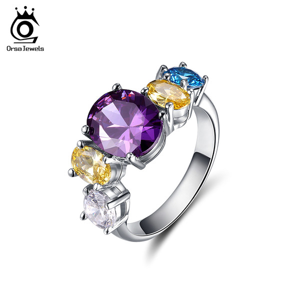 ORSA JEWELS 2017 Fashion Flower Party Rings with 5 Pieces Multicolour AAA Austrian Cubic Zircon for Women Ring Wholesale OR137