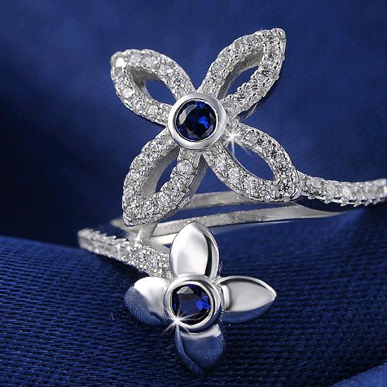 ORSA Double Flower Design Ring with Blue/Clear Cubic Zirconia Party Rings for Women Wedding Trendy OR45