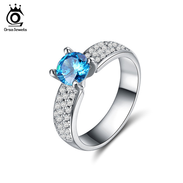 Luxury Engagement Rings with 0.8 Round Shape Ocean Blue Cubic Zirconia for Women Fashion Jewelry OR144