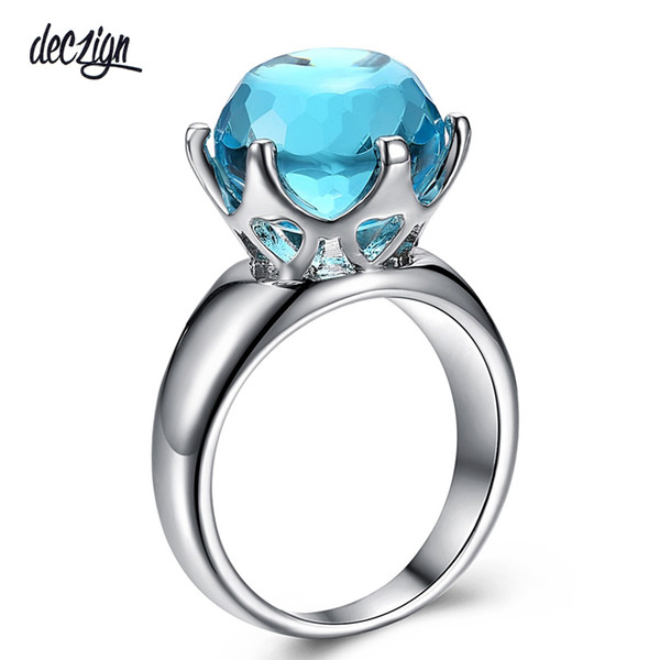 Deczign New Special Cut Solitaire Wedding Ring for Women Light Blue Color Zirconia 6 Prawns Crown Look WA11498