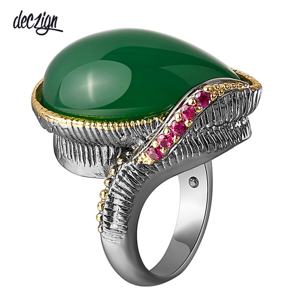 Deczign Recommend Vintage Rings for Women Wedding Anniversary Green Aventurine Fuchsia Zirconia Golden Edges WA11614