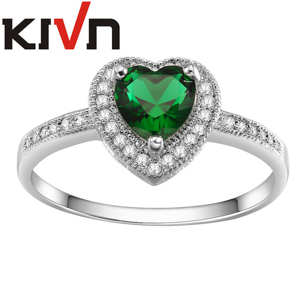 KIVN Fashion Jewelry Classic Heart Pave Blue CZ Cubic Zirconia Engagement Rings for Women Mothers Day Birthday Christmas Gifts