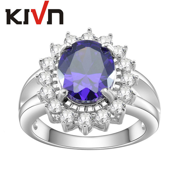 KIVN Fashion Jewelry Blue Pave CZ Cubic Zirconia Princess Diana Engagement Rings for Women Mothers Day Birthday Christmas Gifts