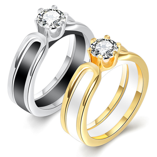 Ceramic ring European and American fashion ring female cubic zirconia ladies ring Japan and South Korea can split couple gifts