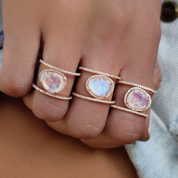 Irregular Natural Stone Ring Gem Moonstone Rings Joint Ring Design for Women Fashion Jewelry Gift Will and Sandy Drop Shipping