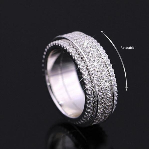 Size 6-9 Victoria Wieck Luxury Jewelry 925 Sterling Silver Full White Sapphire CZ Diamond Women Wedding Band Rotatable Ring For Lover Gift