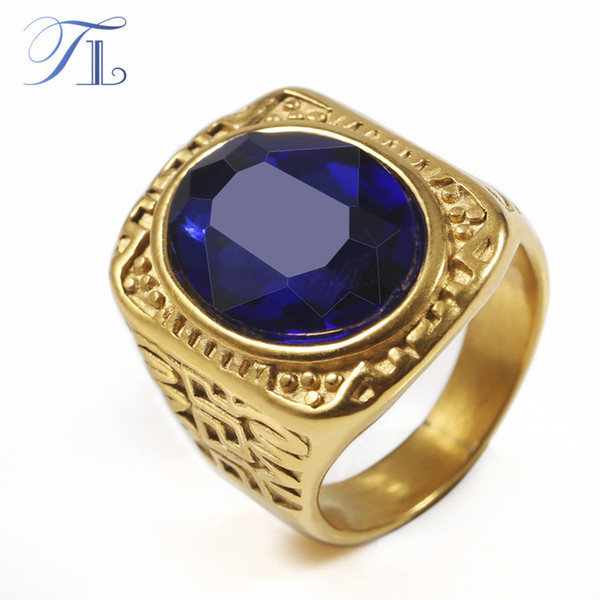 TL Vintage Mens Ring 4 Color Oval Zirconia Finger Rings Gold Tone Classic Ring Great Wall Pattern Men Domineering Cool Jewelry