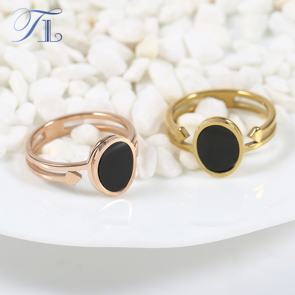 TL New Simple Design Black Enamel Woman Rings Stainless Steel Small Layer Ring For Women Rose/Gold Color Female Wedding Rings