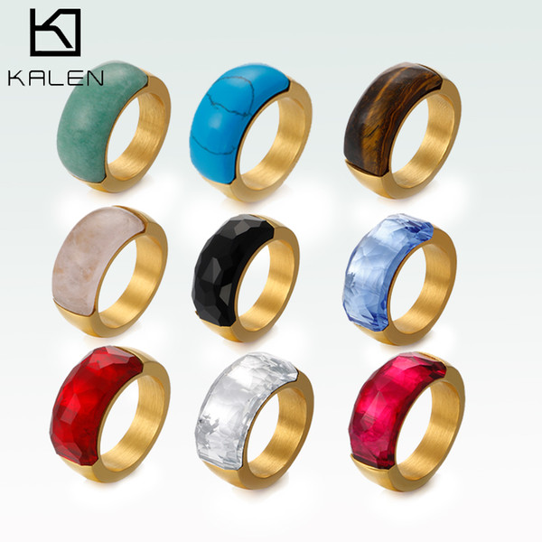 Wholesale Gold Stainless Steel & Colorful Natural Stone Ring For Women Trendy Wedding Rings Anillos Mujer Party Jewelry Gifts