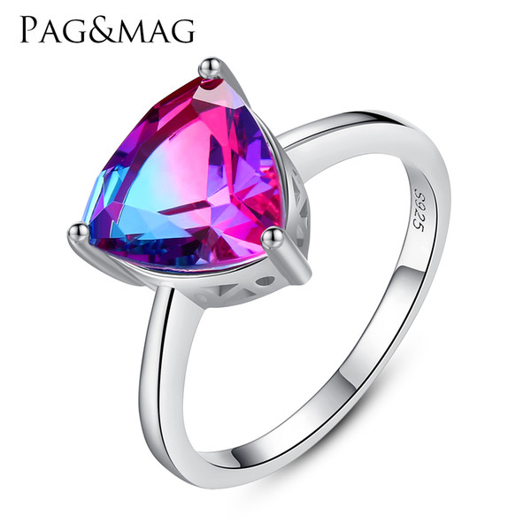 PAG&MAG Vintage Jewelry Amethyst 925 Sterling Silver Ring Rainbow Nature Triangle Topaz Women Wedding Anel Aneis Gemstone Ring