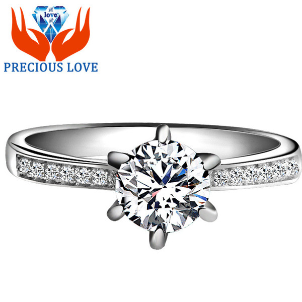 100% 925 Sterling Silver Classic Six-prong Setting Channel-set Round Brilliant SONA Diamonds Engagement Ring